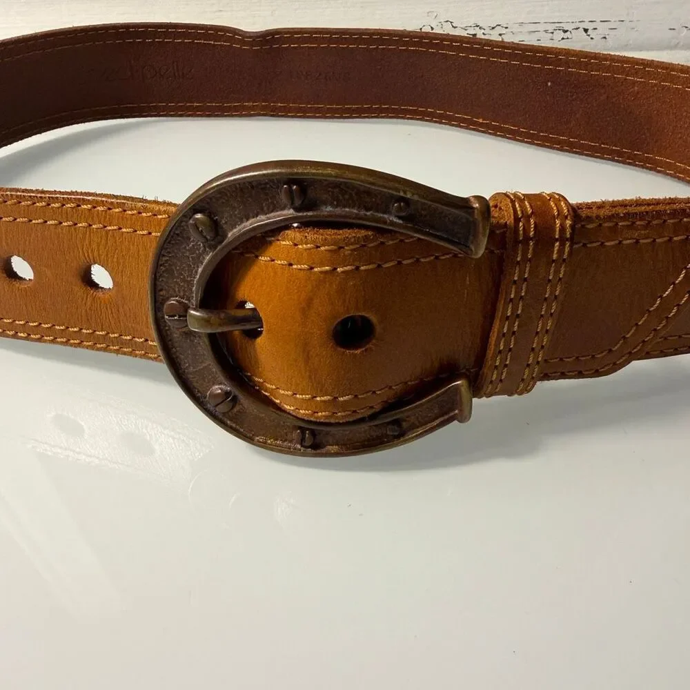 Linea Pelle LP8619 Cognac Leather Wide Western Horseshoe Buckle Belt